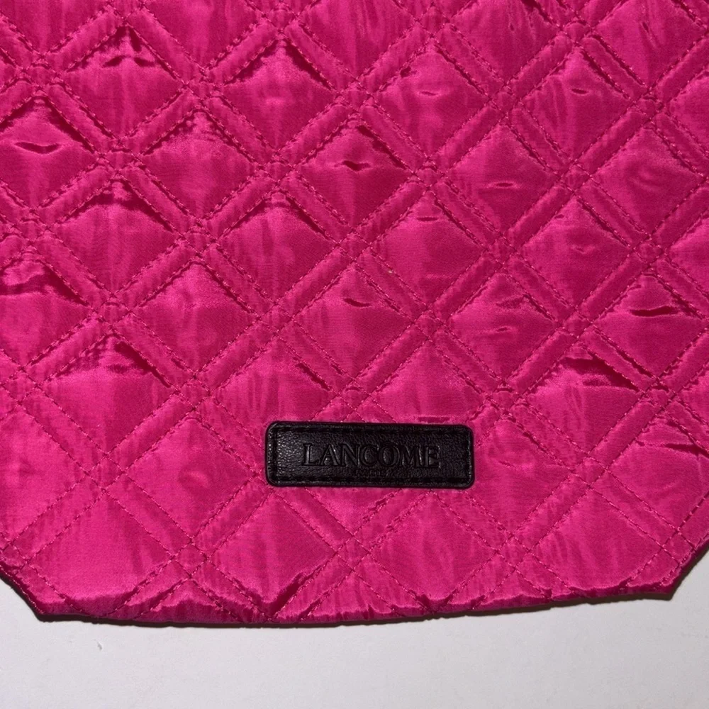 LANCOME PINK QUILTED DRAW STRING BAG VERY VERSATILE MANY USES
